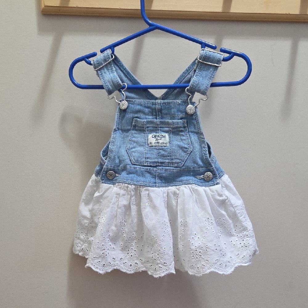 Denim and White Eyelet Baby Overall Dress